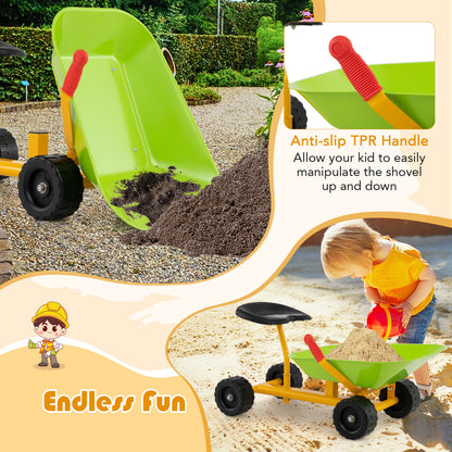 Kids Ride-On Sand Dumper Outdoor Sandbox Toy Heavy-Duty Carbon Steel Kids Wheelbarrow-Green