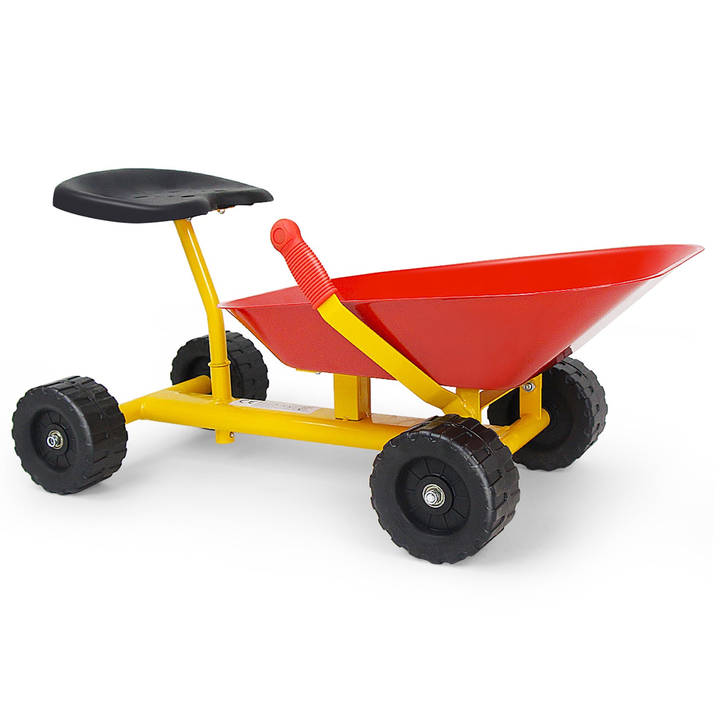 Kids Ride-On Sand Dumper Outdoor Sandbox Toy Heavy-Duty Carbon Steel Kids Wheelbarrow-Red