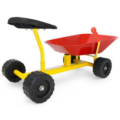 Kids Ride-On Sand Dumper Outdoor Sandbox Toy Heavy-Duty Carbon Steel Kids Wheelbarrow-Red