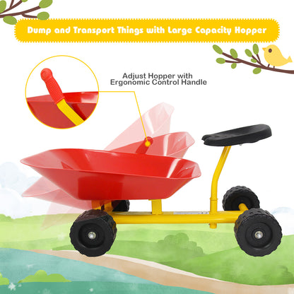 Kids Ride-On Sand Dumper Outdoor Sandbox Toy Heavy-Duty Carbon Steel Kids Wheelbarrow-Red