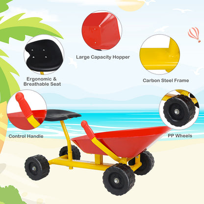 Kids Ride-On Sand Dumper Outdoor Sandbox Toy Heavy-Duty Carbon Steel Kids Wheelbarrow-Red