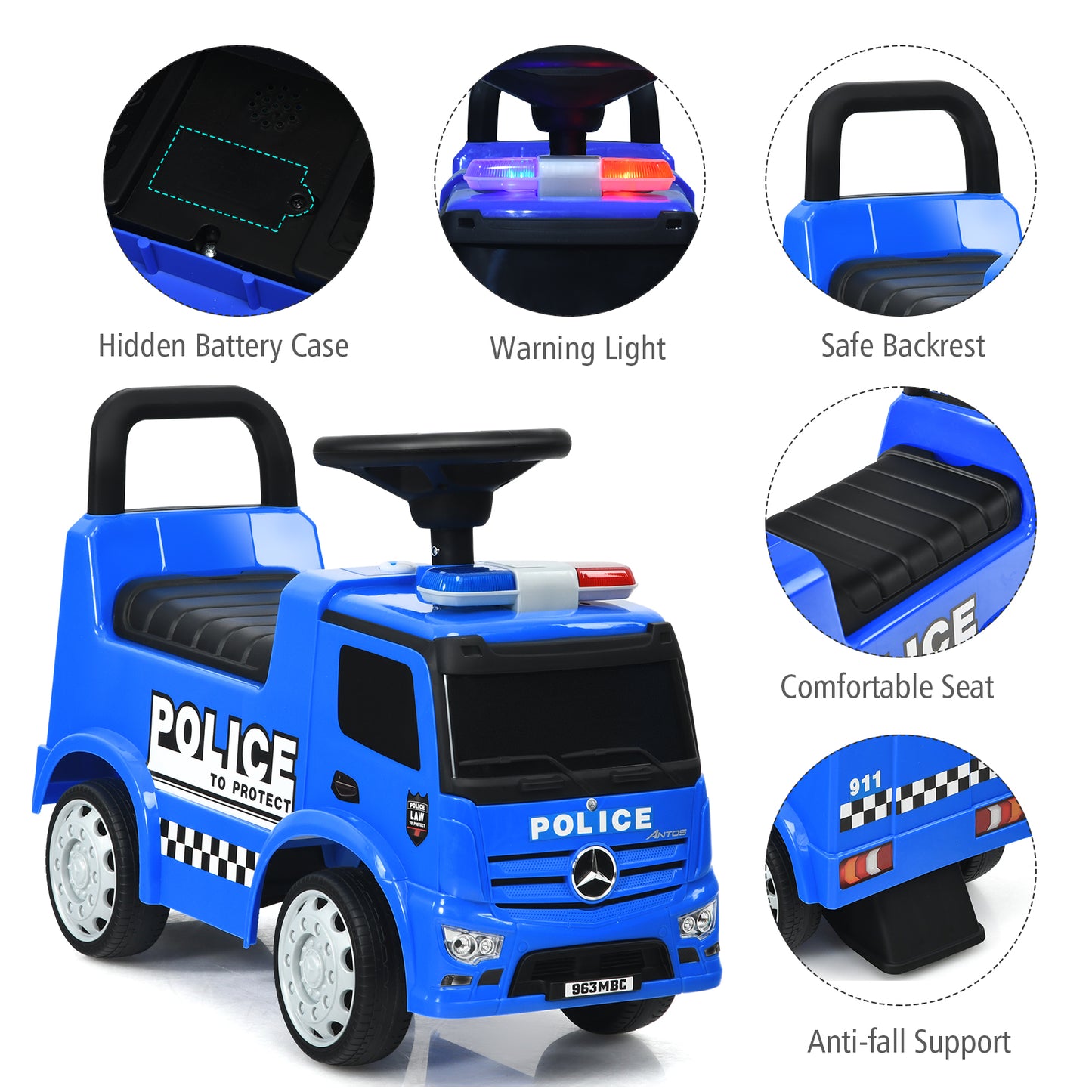 Kids Ride on Police Car Licensed Mercedes Benz Toddler Push Car-Blue