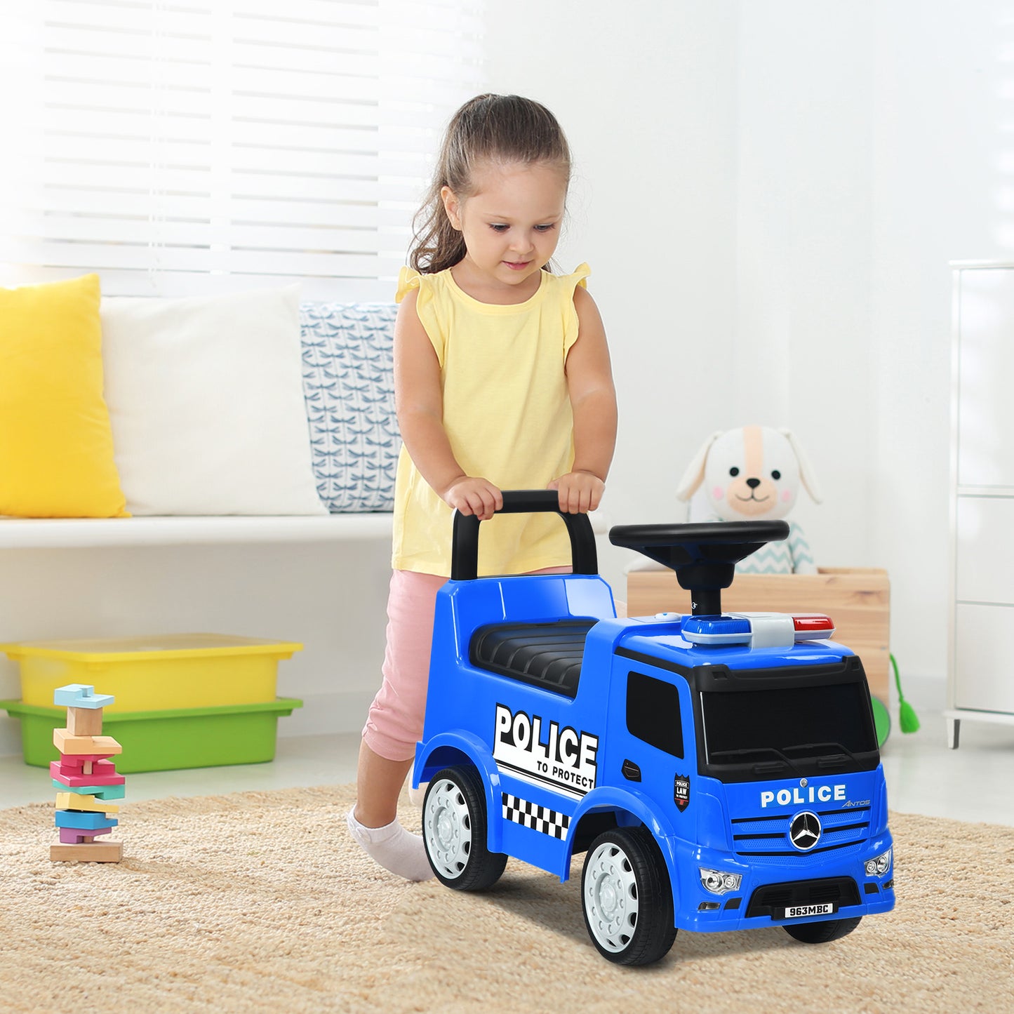 Kids Ride on Police Car Licensed Mercedes Benz Toddler Push Car-Blue