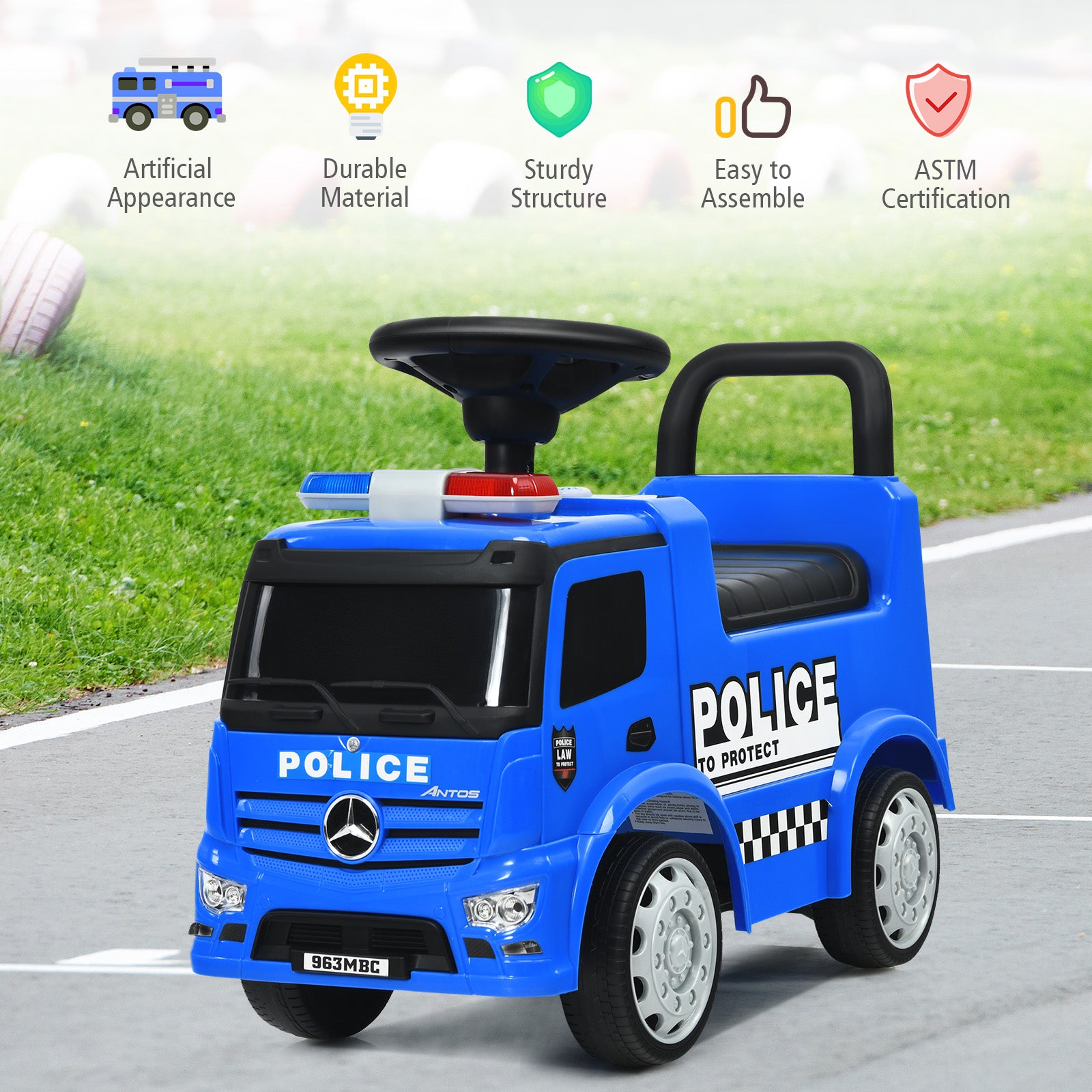 Kids Ride on Police Car Licensed Mercedes Benz Toddler Push Car-Blue