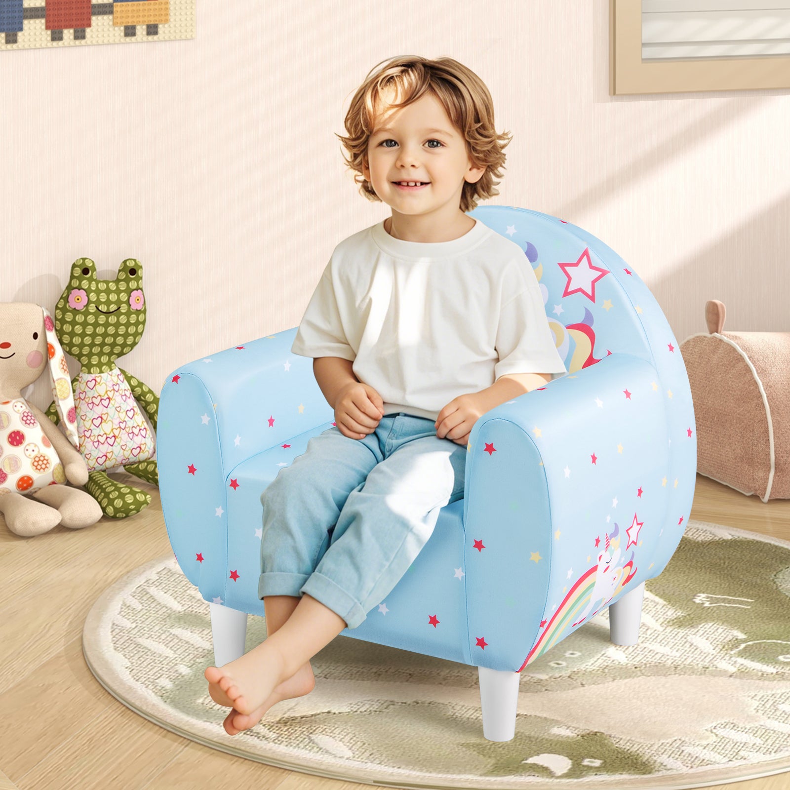 Kids Sofa Toddler Upholstered Armchair with Spandex Fabric-Blue