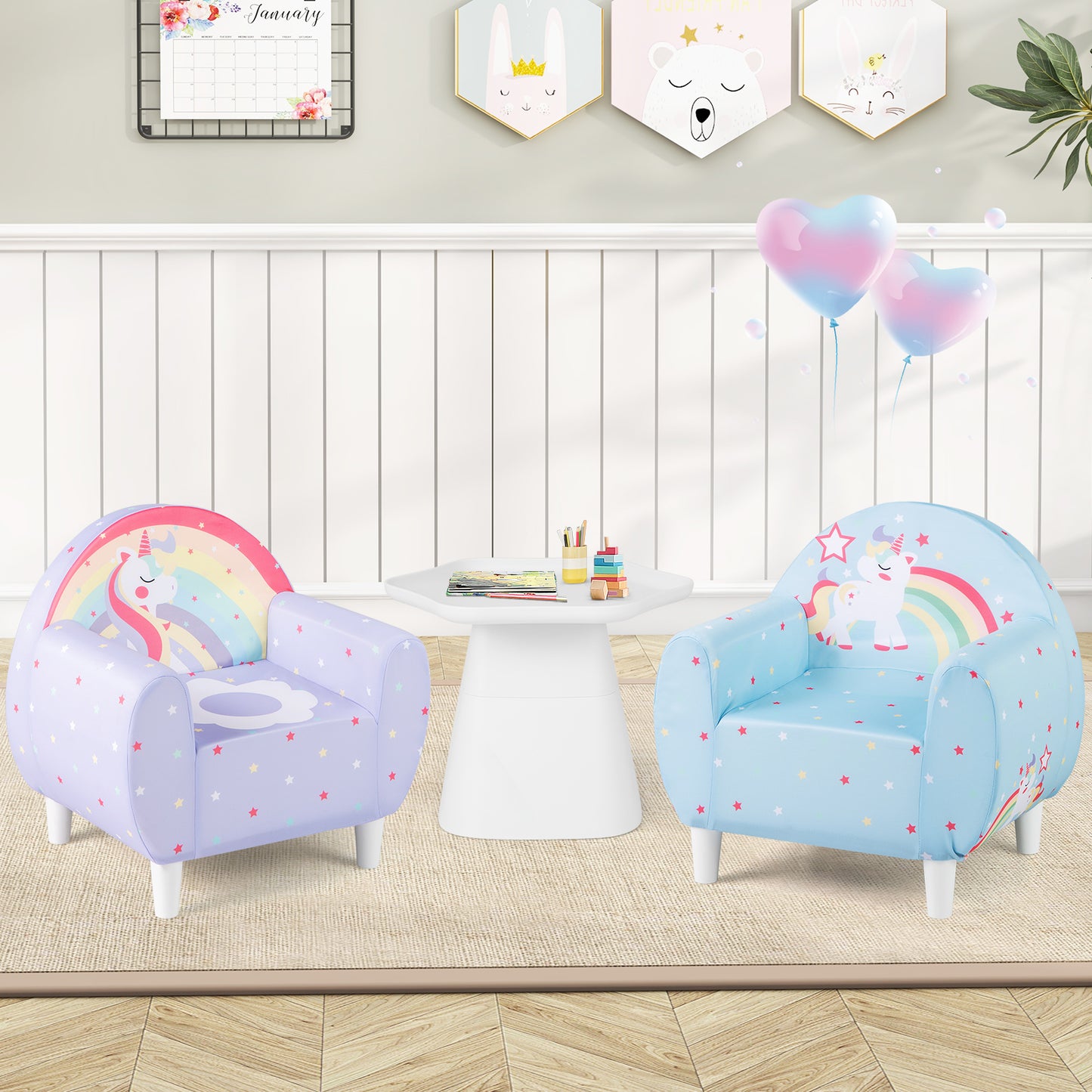 Kids Sofa Toddler Upholstered Armchair with Spandex Fabric-Blue