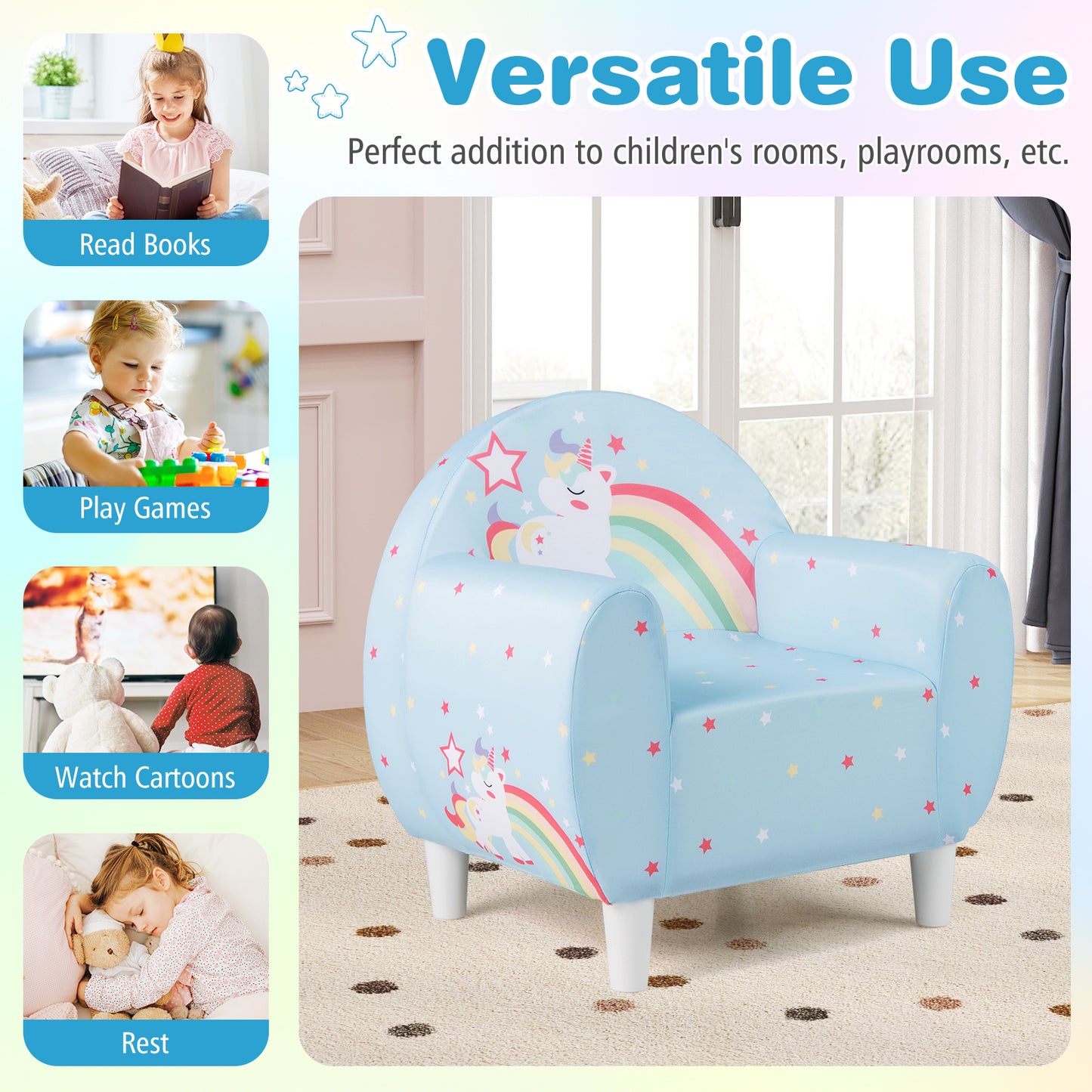 Kids Sofa Toddler Upholstered Armchair with Spandex Fabric-Blue