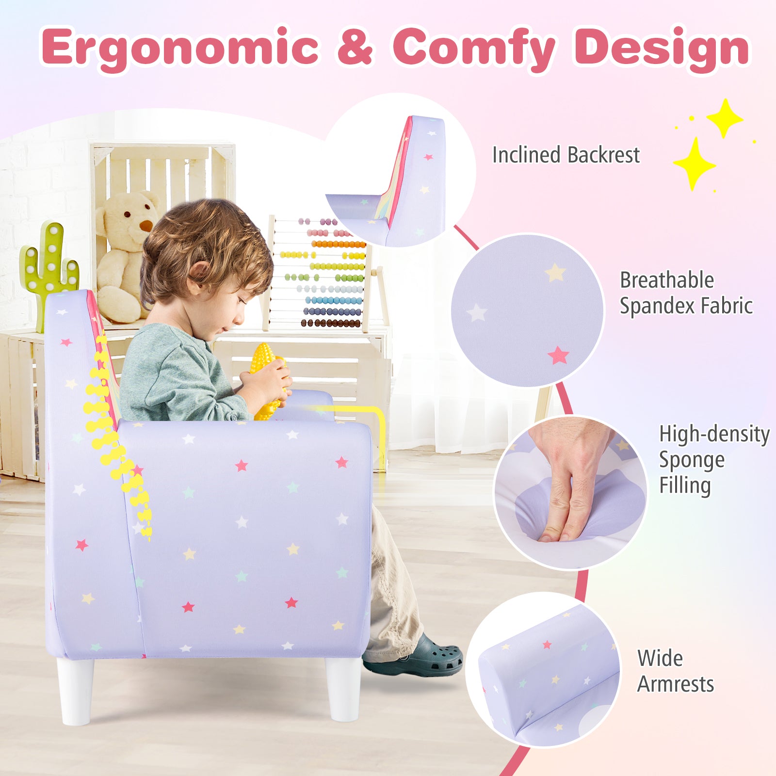 Kids Sofa Toddler Upholstered Armchair with Spandex Fabric-Purple