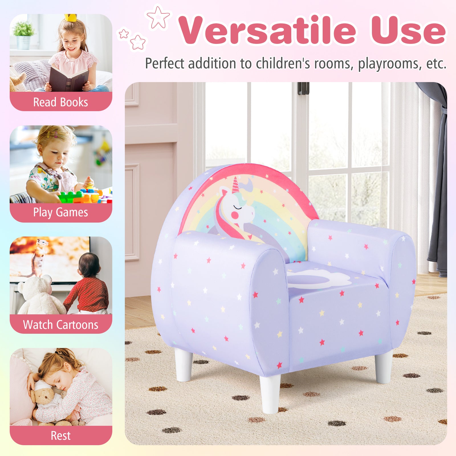 Kids Sofa Toddler Upholstered Armchair with Spandex Fabric-Purple