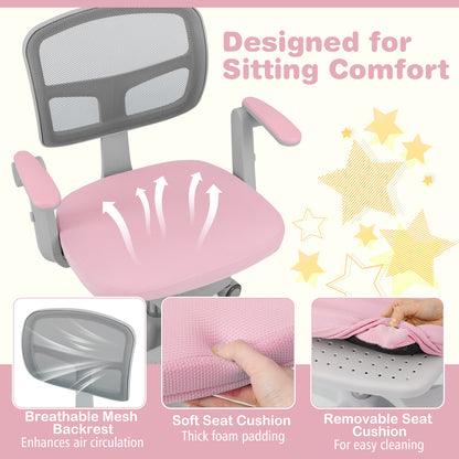 Kids Study Chair with Adjustable Height for Boys Girls Age 3-10-Pink