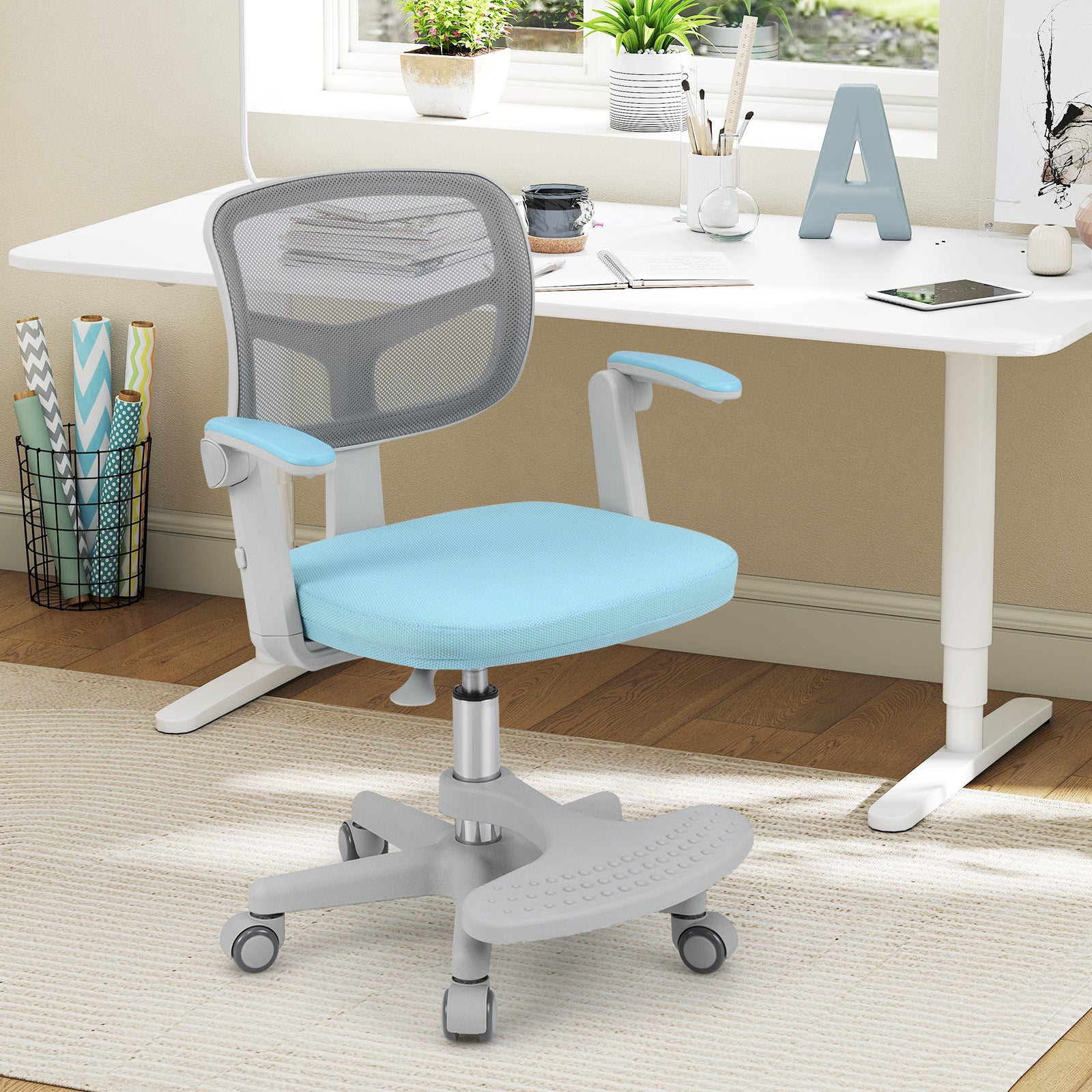 Kids Study Chair with Adjustable Height for Boys Girls Age 3-10-Blue