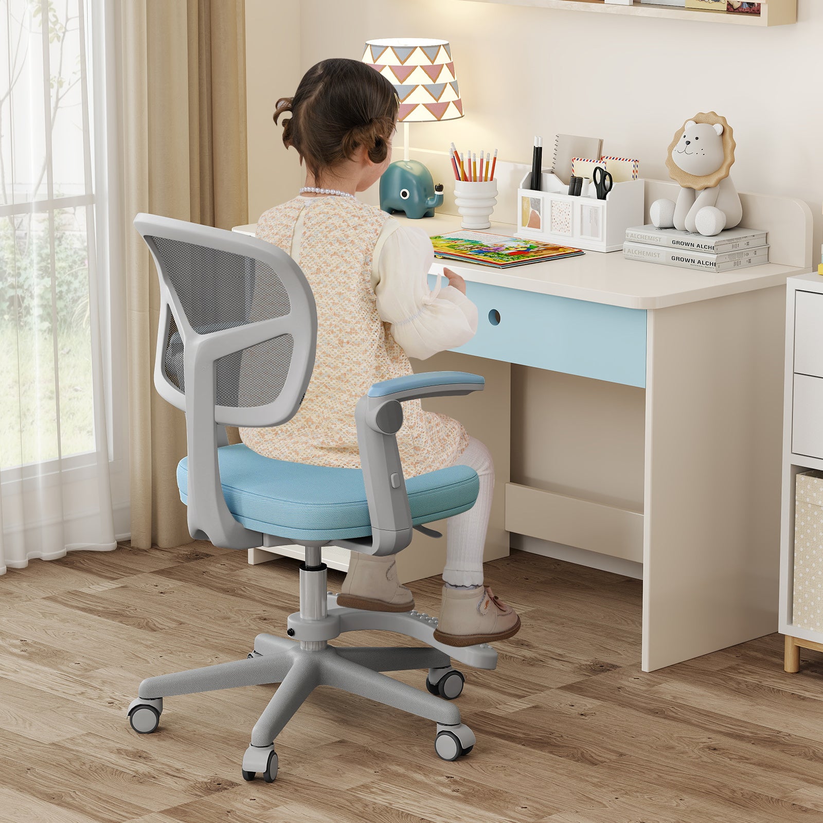 Kids Study Chair with Adjustable Height for Boys Girls Age 3-10-Blue