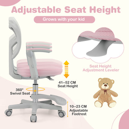Kids Study Chair with Adjustable Height for Boys Girls Age 3-10-Pink