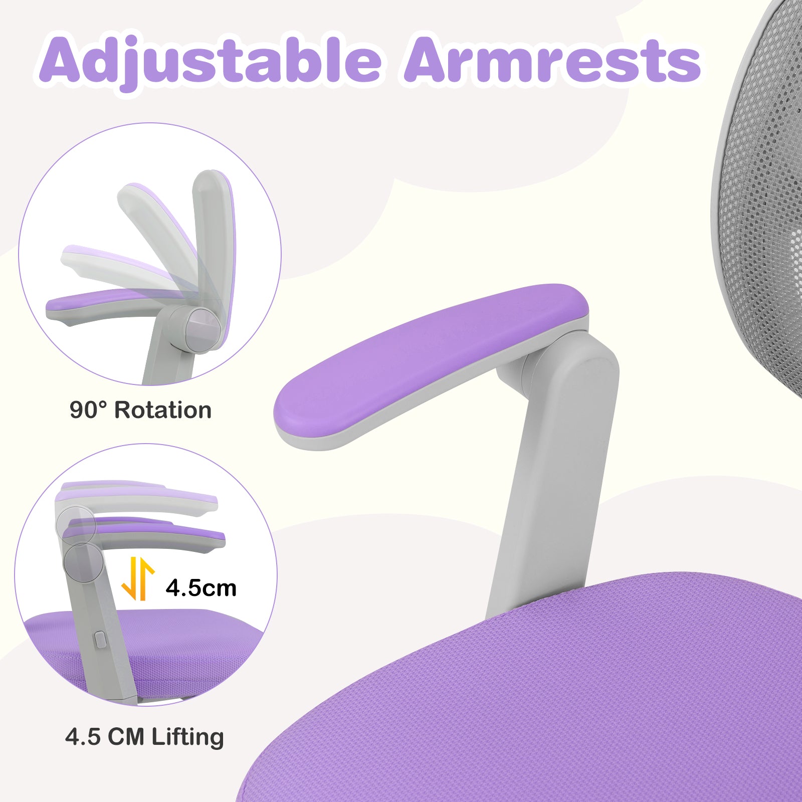 Kids Study Chair with Adjustable Height for Boys Girls Age 3-10-Purple