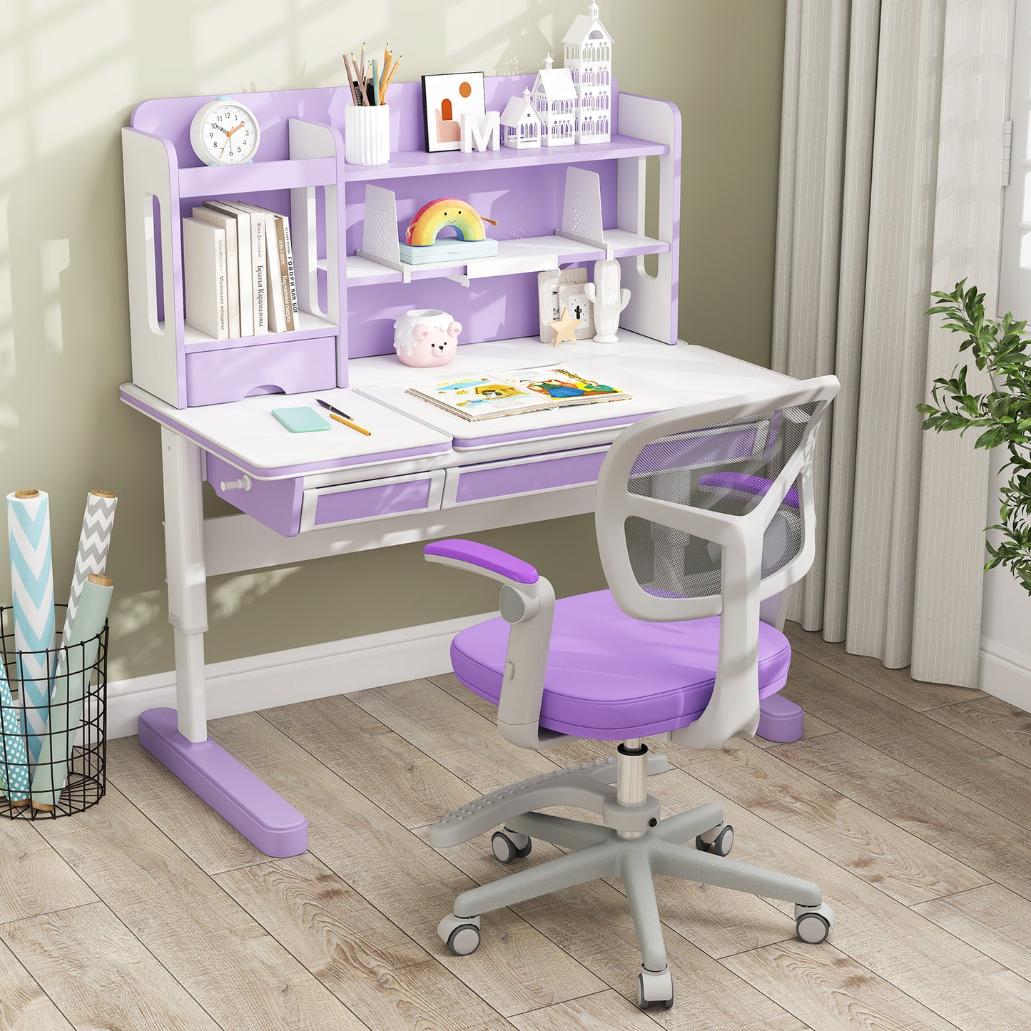 Kids Study Chair with Adjustable Height for Boys Girls Age 3-10-Purple