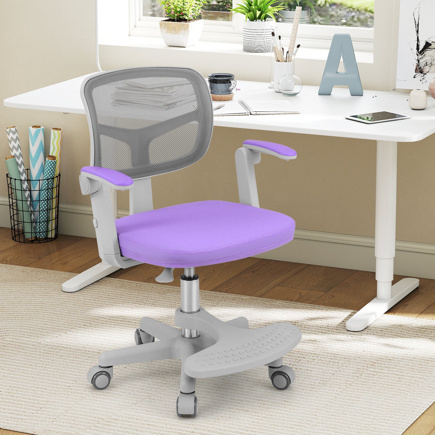 Kids Study Chair with Adjustable Height for Boys Girls Age 3-10-Purple