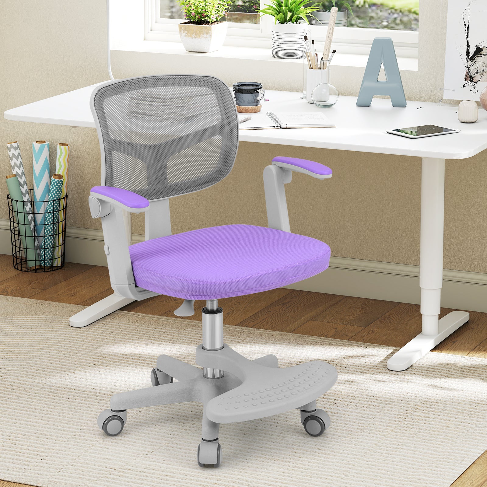 Kids Study Chair with Adjustable Height for Boys Girls Age 3-10-Purple