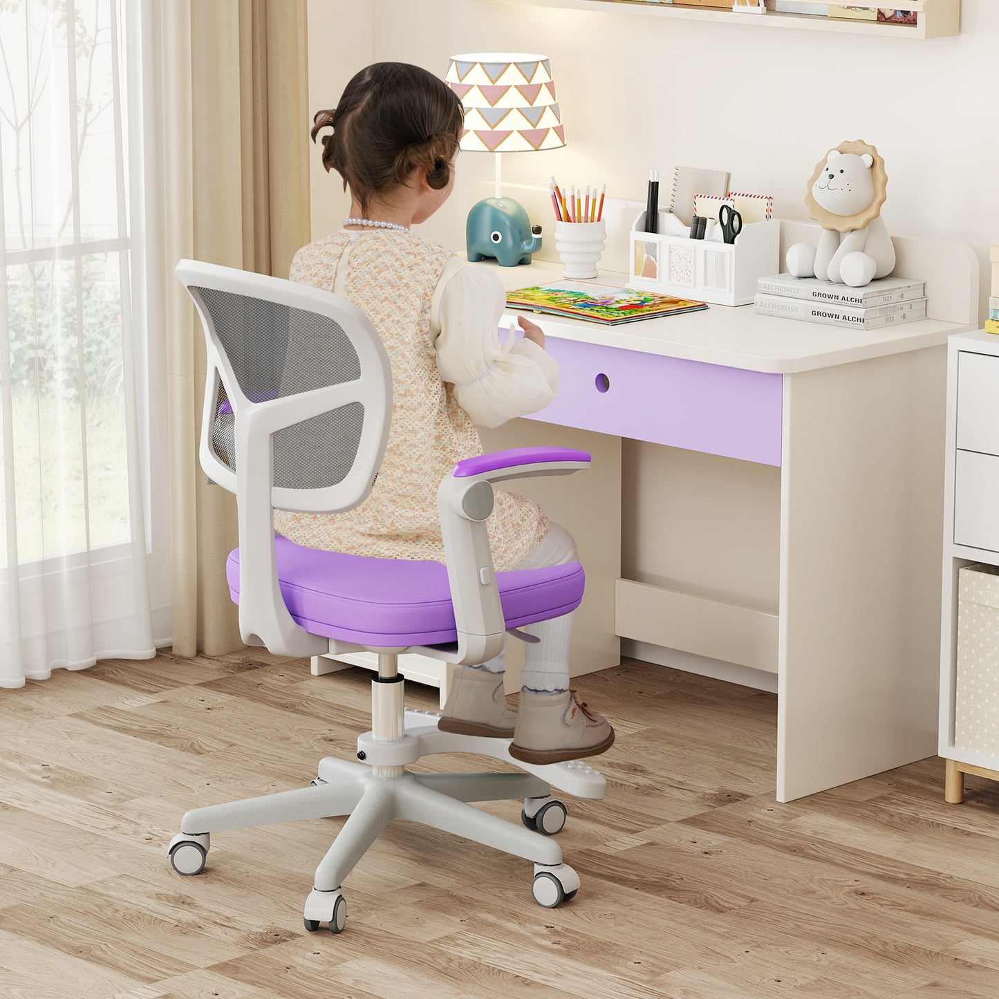 Kids Study Chair with Adjustable Height for Boys Girls Age 3-10-Purple