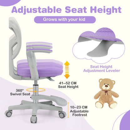 Kids Study Chair with Adjustable Height for Boys Girls Age 3-10-Purple