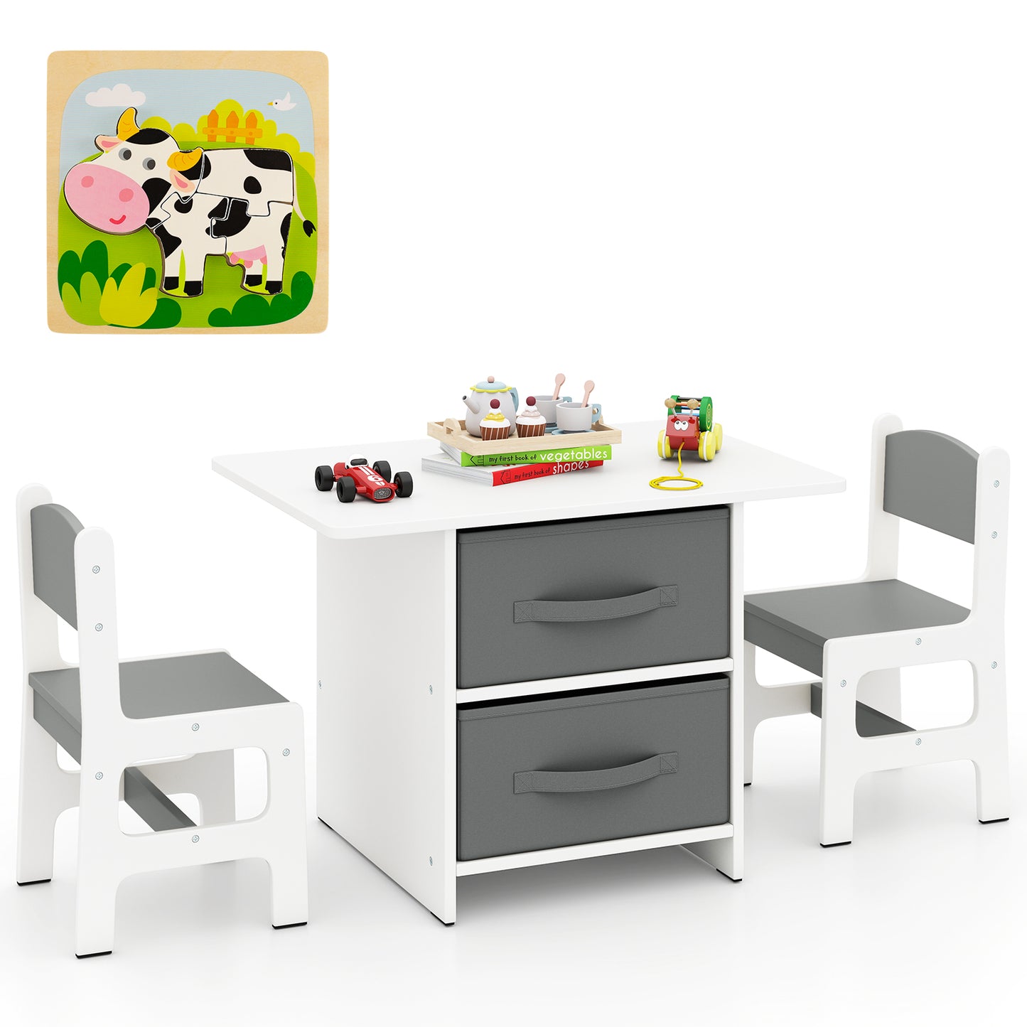 Kids Table and Chair Set Toddler Wooden Activity Table and 2 Chairs Set