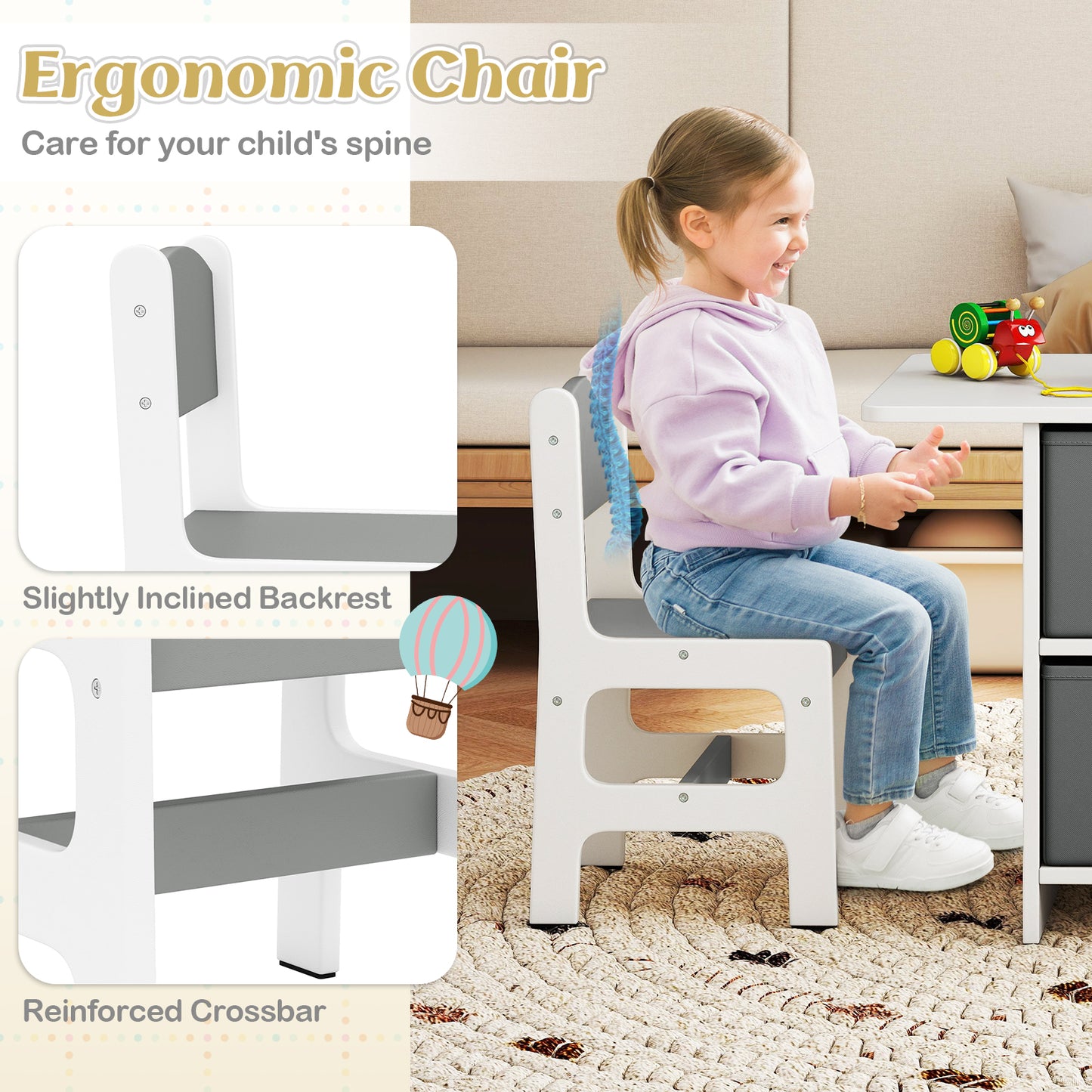Kids Table and Chair Set Toddler Wooden Activity Table and 2 Chairs Set