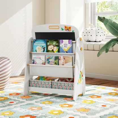 Kids Table and Chair Set 4-in-1 Art Easel and Bookshelf-Yellow