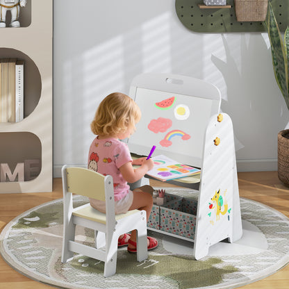 Kids Table and Chair Set 4-in-1 Art Easel and Bookshelf-Yellow