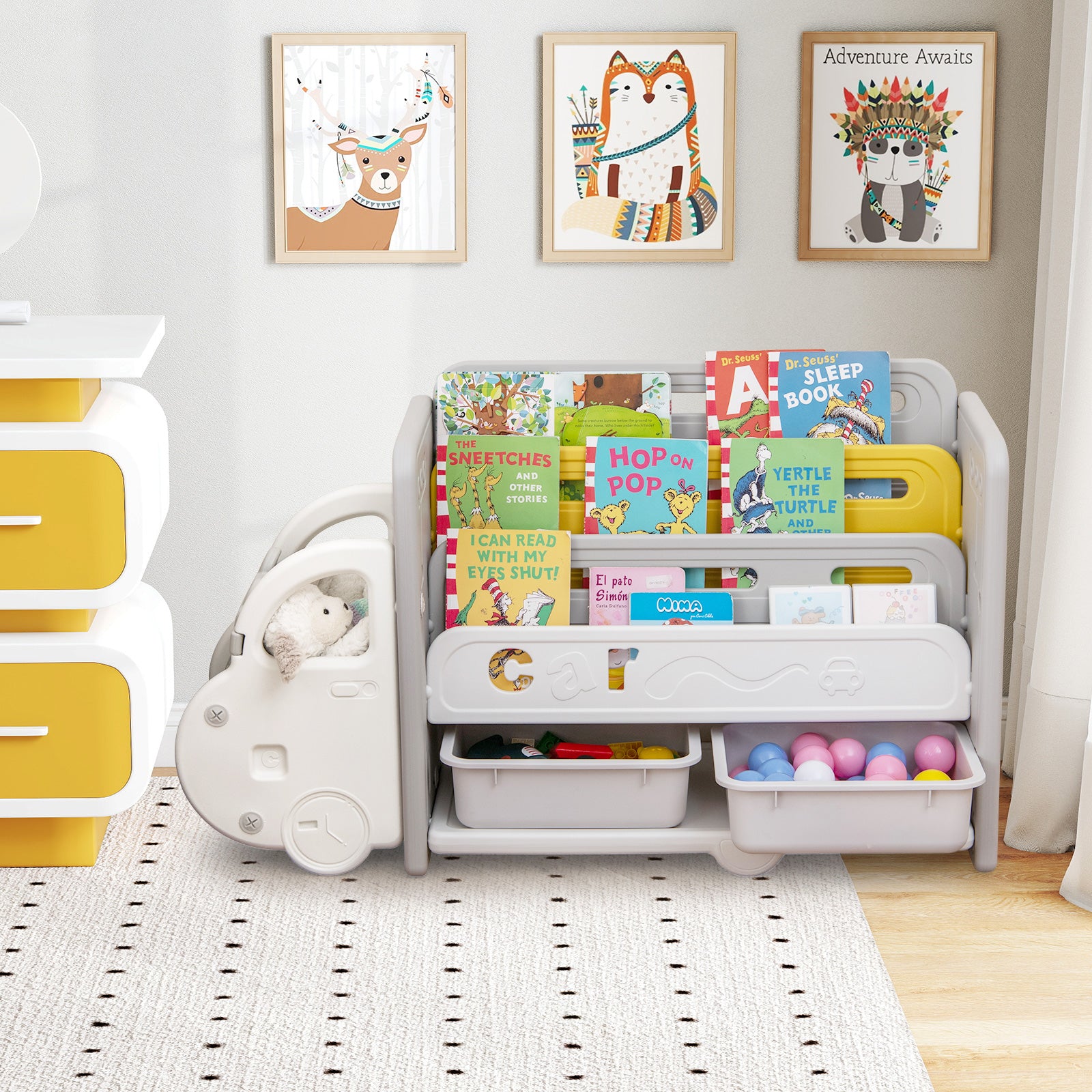 Kids Toy Storage and Bookshelf Car Themed Toy Storage Shelf