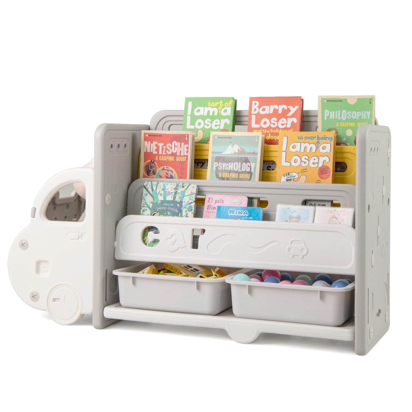 Kids Toy Storage and Bookshelf Car Themed Toy Storage Shelf