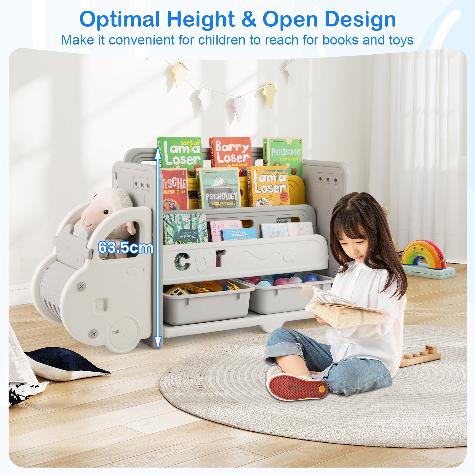 Kids Toy Storage and Bookshelf Car Themed Toy Storage Shelf