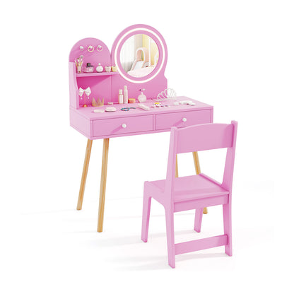 Kids Vanity Set with 2-Color Front Lit Mirror for 3+ Years-Pink