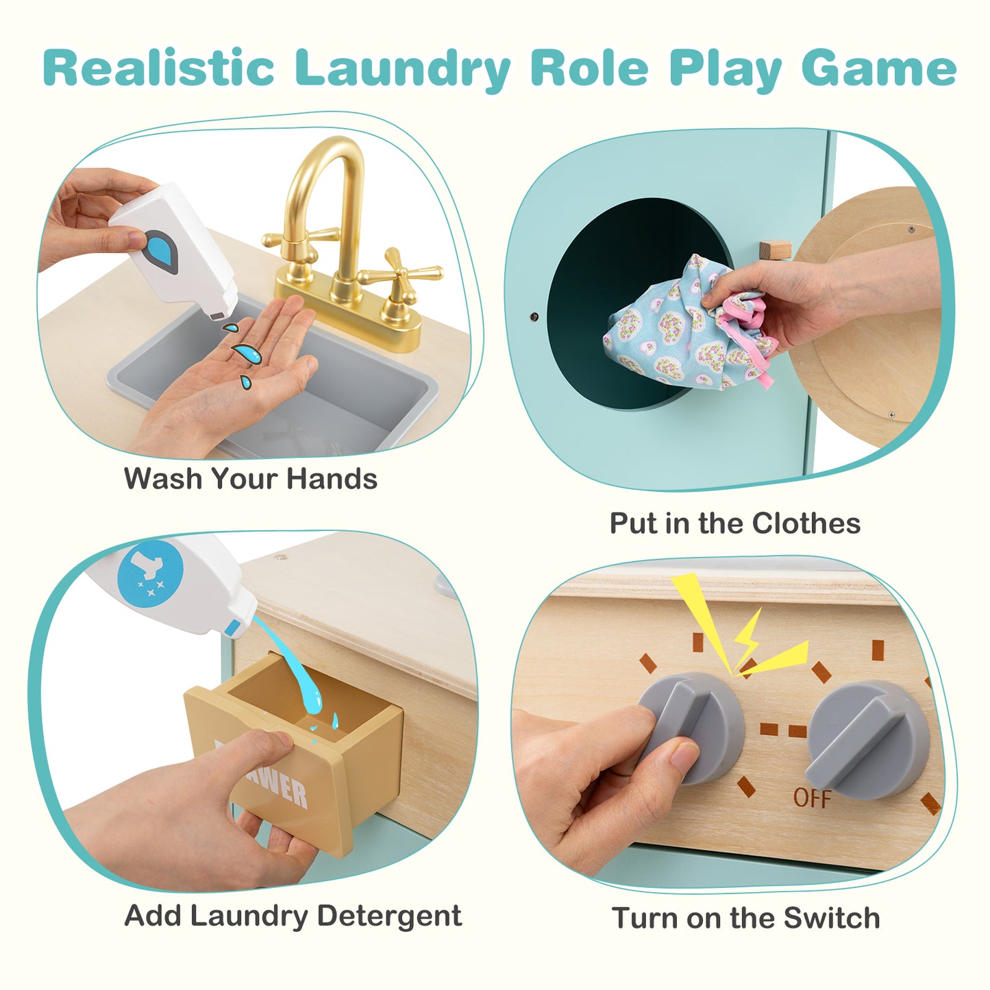 Kids Washer Playset Toy Washing Machine with Laundry Detergent and Hand Sanitizer-Blue