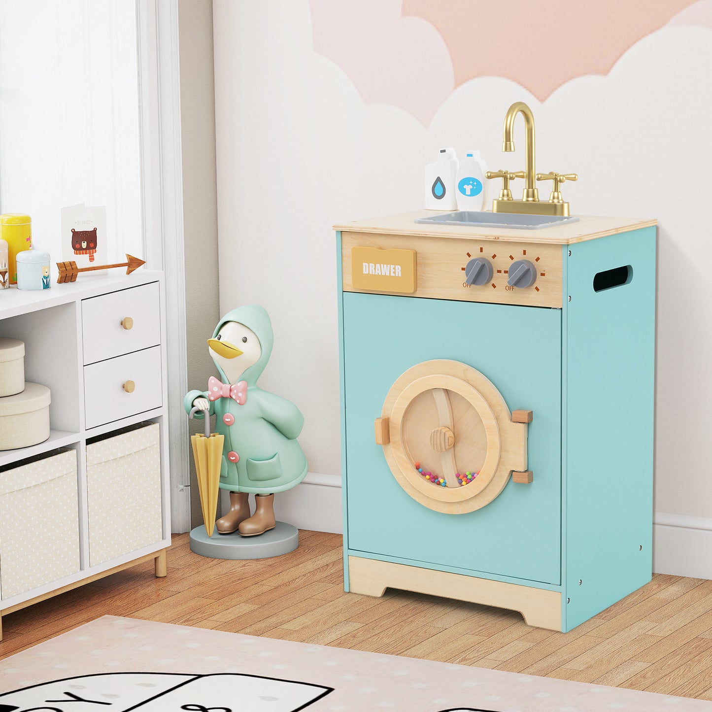 Kids Washer Playset Toy Washing Machine with Laundry Detergent and Hand Sanitizer-Blue