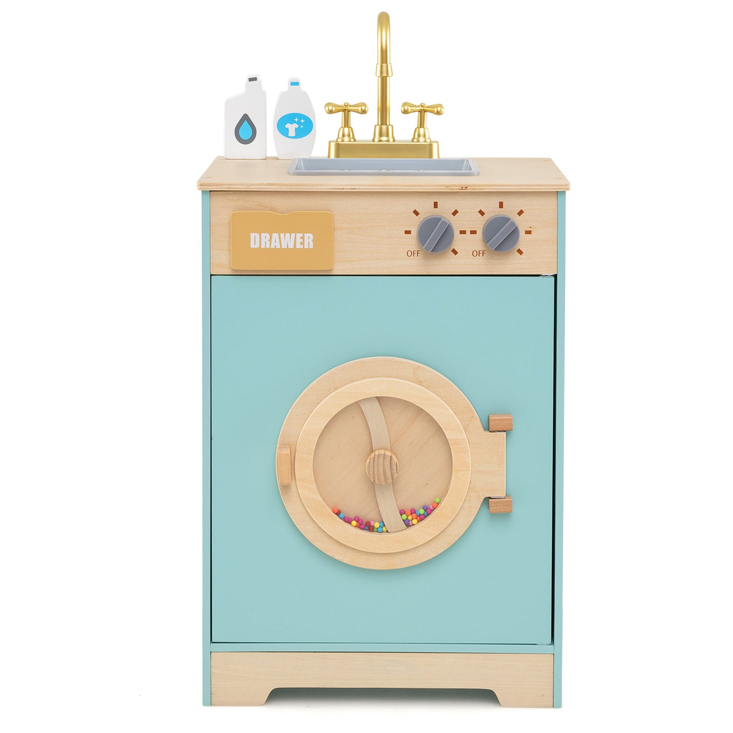 Kids Washer Playset Toy Washing Machine with Laundry Detergent and Hand Sanitizer-Blue