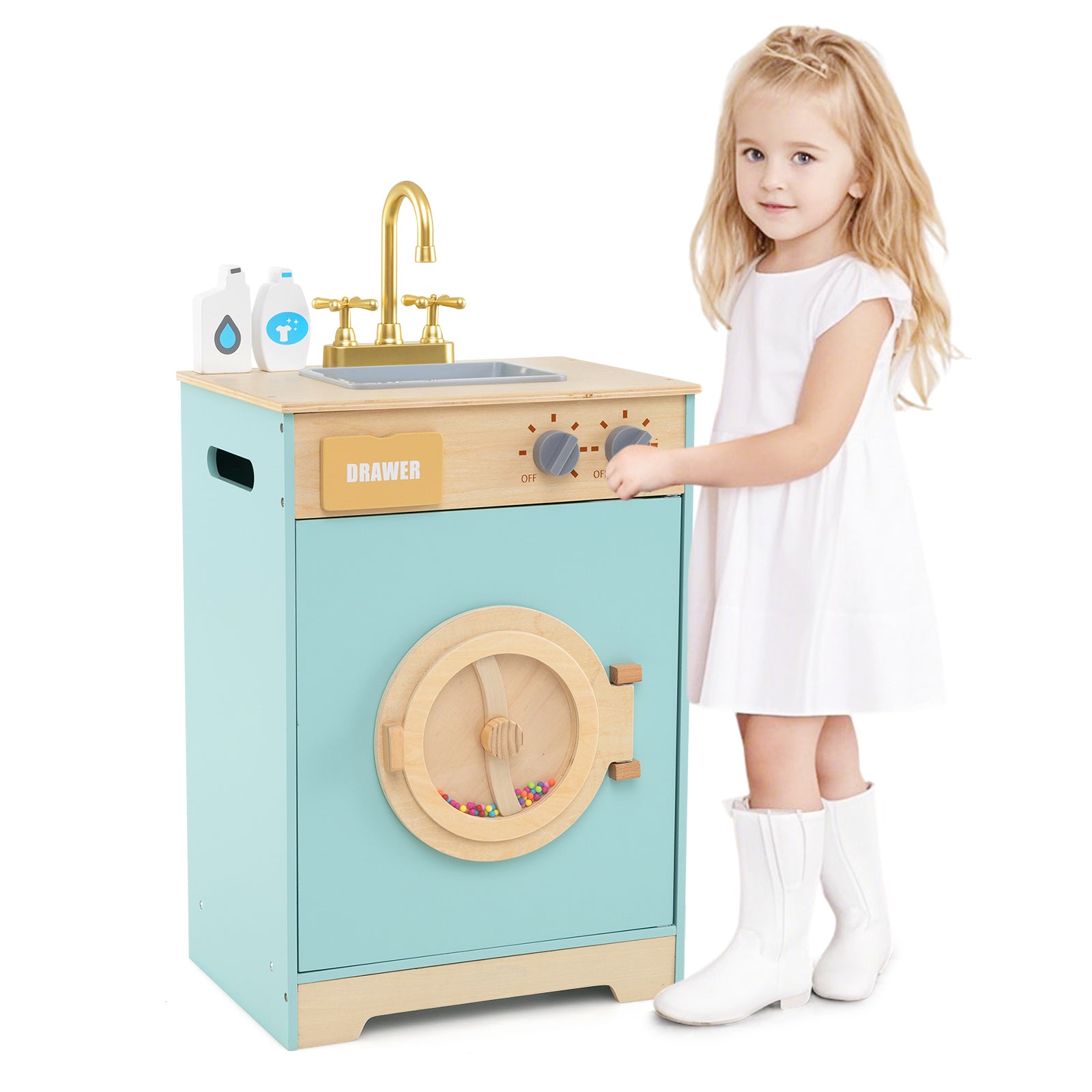 Kids Washer Playset Toy Washing Machine with Laundry Detergent and Hand Sanitizer-Blue