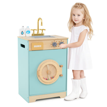 Kids Washer Playset Toy Washing Machine with Laundry Detergent and Hand Sanitizer-Blue
