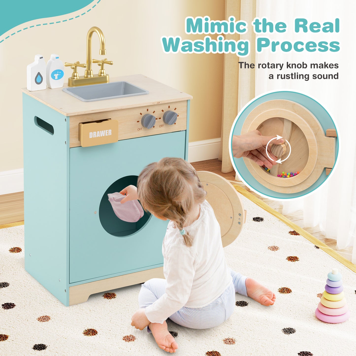 Kids Washer Playset Toy Washing Machine with Laundry Detergent and Hand Sanitizer-Blue