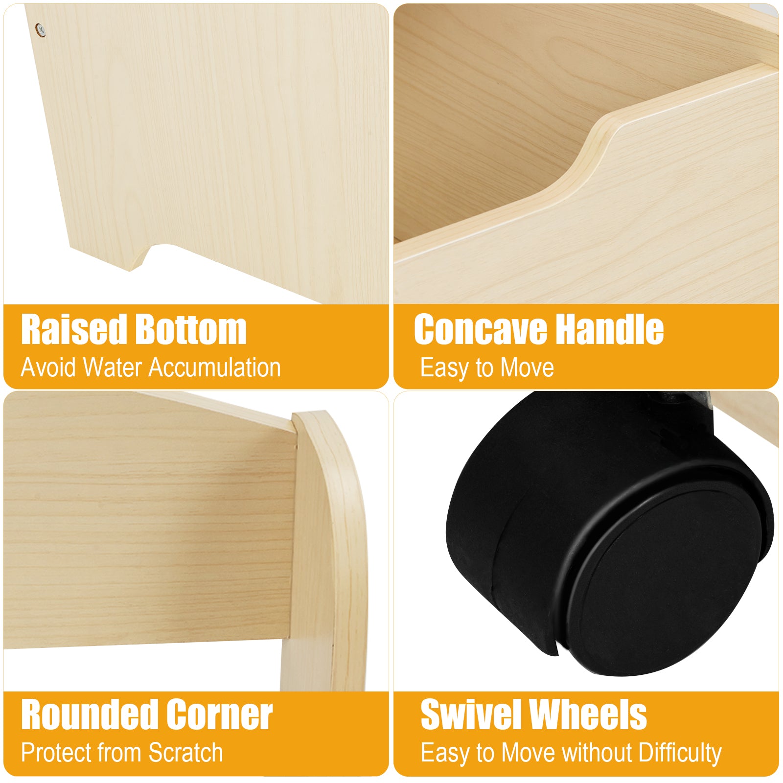 Kids Wooden Storage Cabinet with Rolling Casters Book Shelf Organizer-Natural