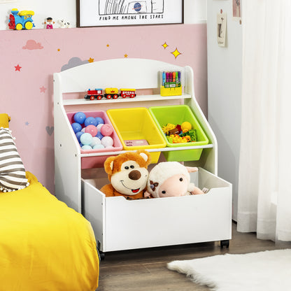 Kids Wooden Storage Cabinet with Rolling Casters Book Shelf Organizer-White