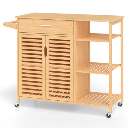 Kitchen Island Cart on Wheels with Sturdy Bamboo Frame-Natural