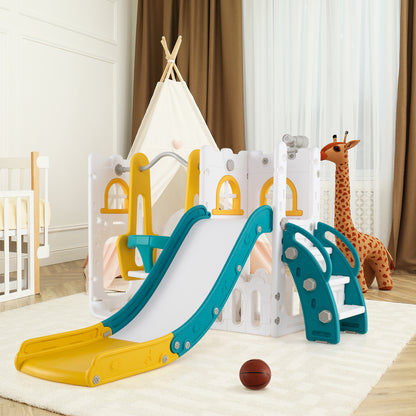 7-in-1 L-shaped Toddler Swing and Slide Set with Swing with Fillable Base-Yellow