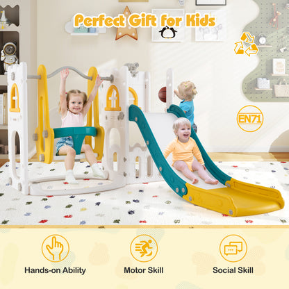 7-in-1 L-shaped Toddler Swing and Slide Set with Swing with Fillable Base-Yellow