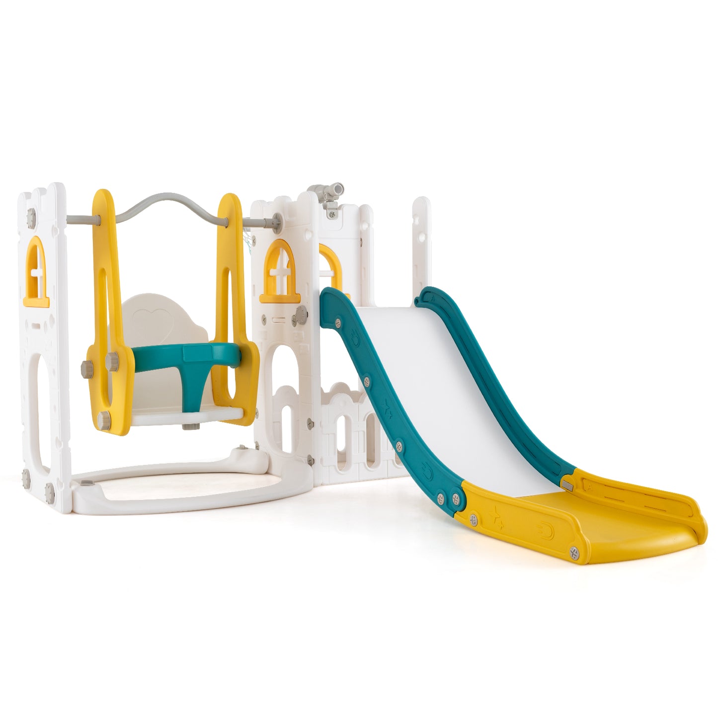 7-in-1 L-shaped Toddler Swing and Slide Set with Swing with Fillable Base-Yellow