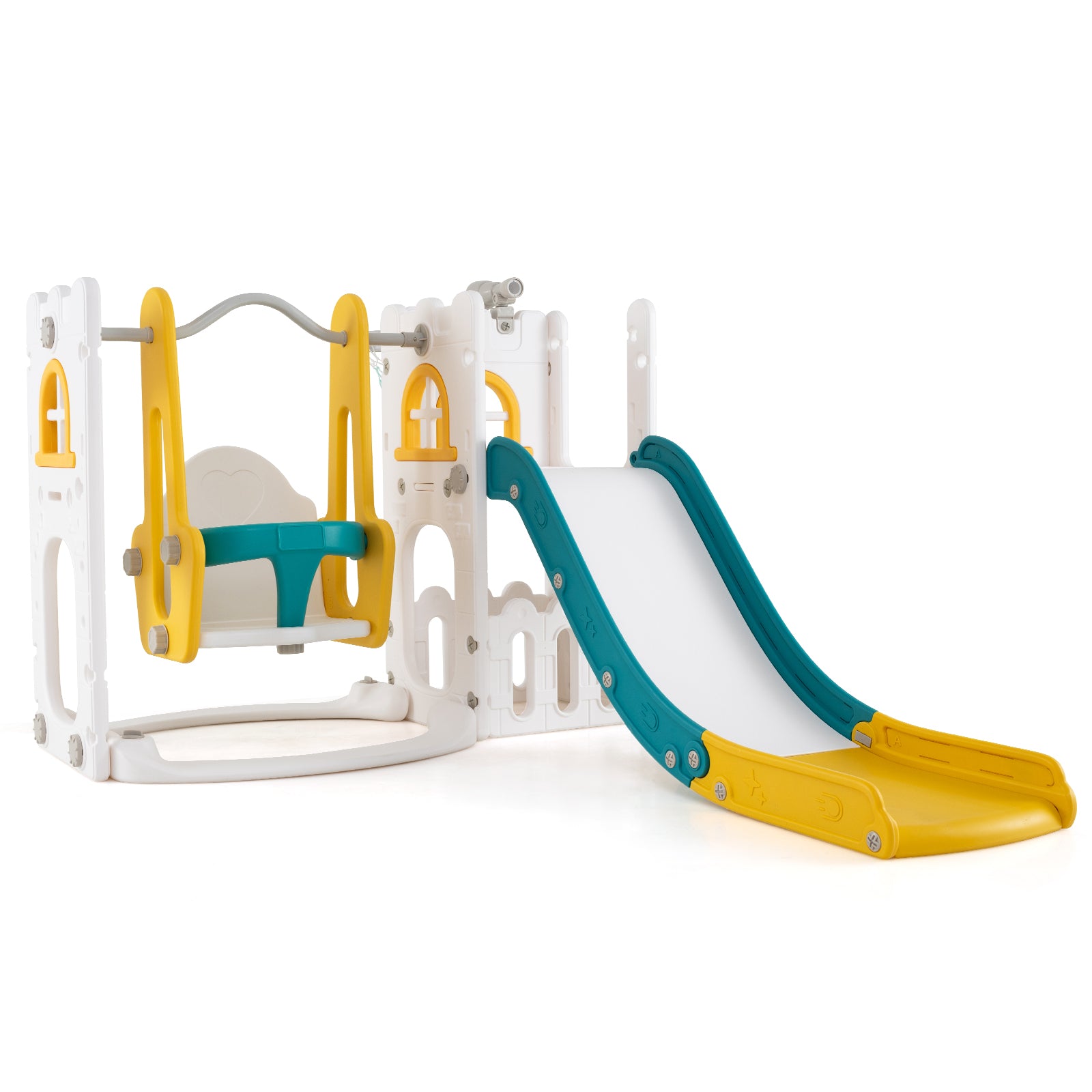7-in-1 L-shaped Toddler Swing and Slide Set with Swing with Fillable Base-Yellow