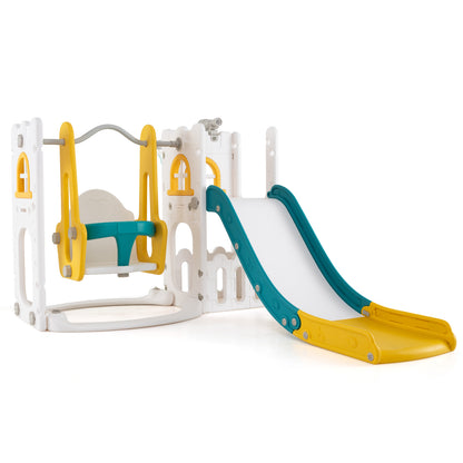 7-in-1 L-shaped Toddler Swing and Slide Set with Swing with Fillable Base-Yellow