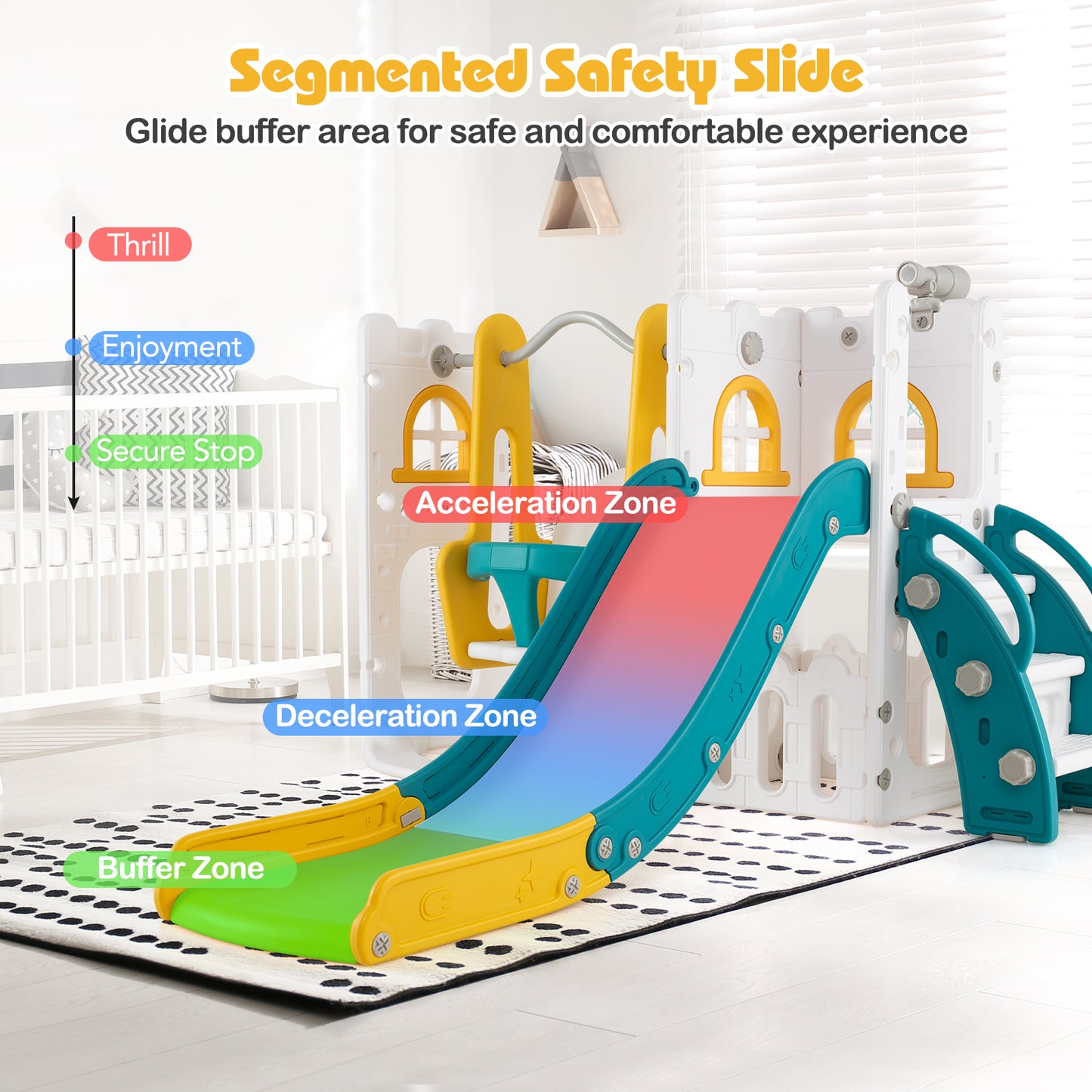 7-in-1 L-shaped Toddler Swing and Slide Set with Swing with Fillable Base-Yellow