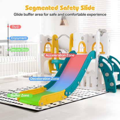 7-in-1 L-shaped Toddler Swing and Slide Set with Swing with Fillable Base-Yellow