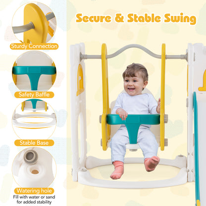 7-in-1 L-shaped Toddler Swing and Slide Set with Swing with Fillable Base-Yellow