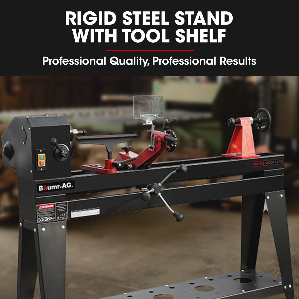 Heavy-Duty Wood Lathe with 0.55kW Motor, 1m Capacity, Variable Speed & Stand