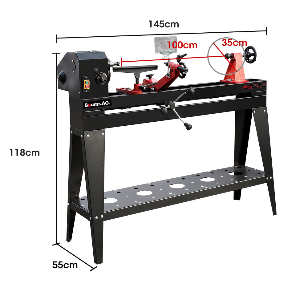 Heavy-Duty Wood Lathe with 0.55kW Motor, 1m Capacity, Variable Speed & Stand